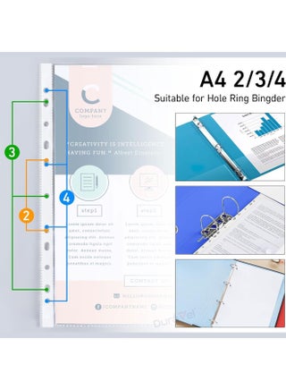Duravel Clear Sheet Protectors with Multi-Ring Holes, Transparent Plastic Document Sleeves, A4 Size-100Pcs - view 3